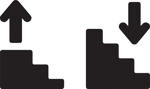 Upward and downward directional arrows with stepped backgrounds.