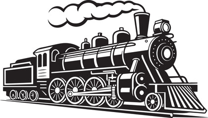 Vintage Old Locomotive Engine. black art icon drawing vector © MDROBIUL