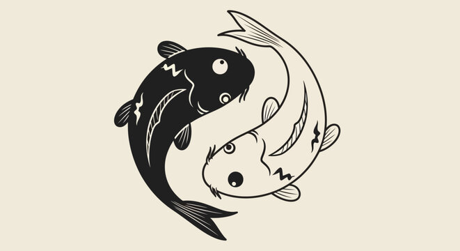 Yin Yang Koi Fish Symbol of Balance and Harmony in Black and White