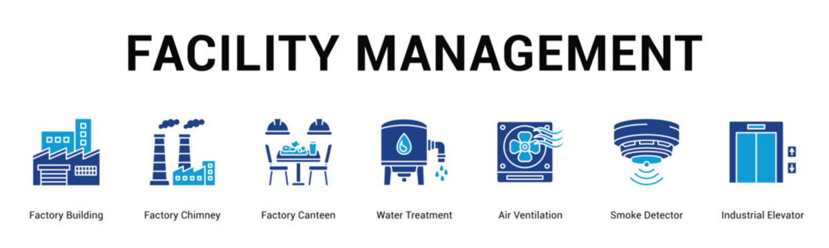 Facility Management  Modern and clean web banner illustration vector featuring thematic icons