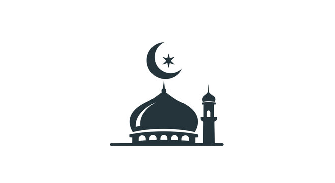 mosque icon with crescent moon and star
