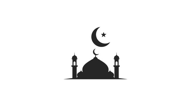 mosque silhouette with crescent moon and star