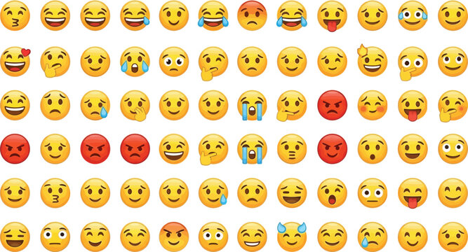 Collection of yellow smiley face emojis with various expressions and emotions emoticon 1