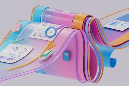 3D business analytics dashboard with report, chart, and KPI