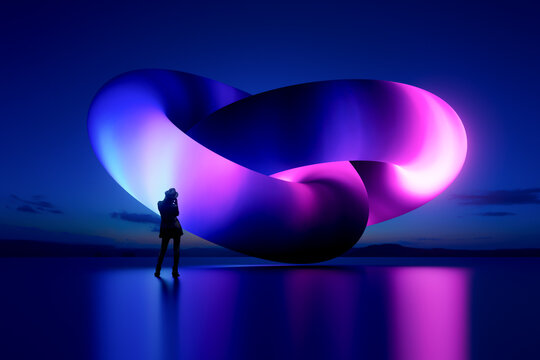 3D twisted loop structure with silhouette and neon glow
