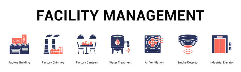 Facility Management  Modern and clean web banner illustration vector featuring thematic icons