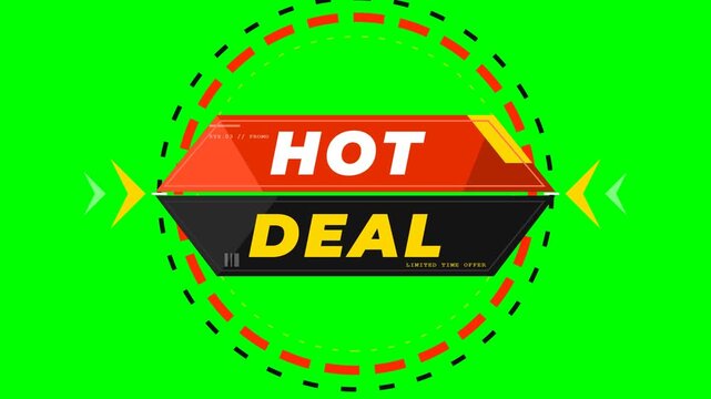 This video presents a dynamic animated "Hot Deal" banner on a vibrant green screen, perfect for eye-catching promotional content and advertising