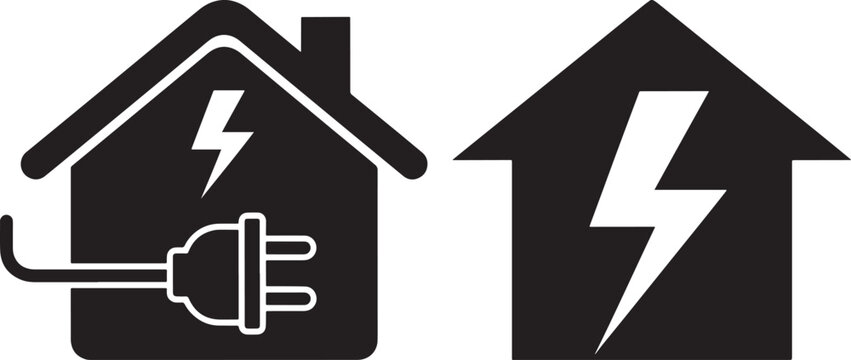 Electric house icon with plug and lightning