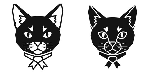 Fototapeta premium black cat with bow tie angry face flat design vector illustration