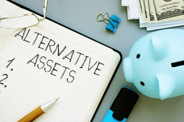 Alternative assets investment showing diversification beyond traditional stocks and bonds including...