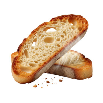 Two slices of toasted bread with crumbs