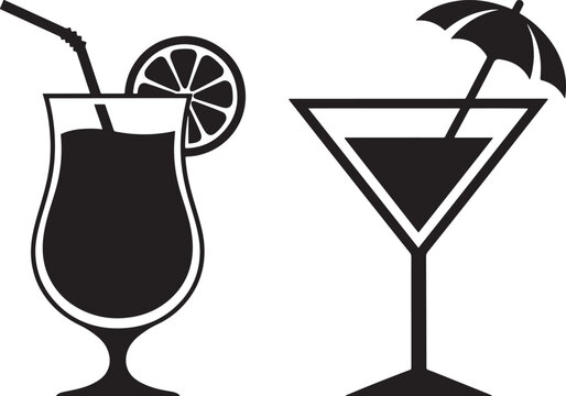 Cocktail drinks with garnish silhouette