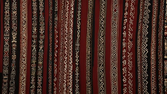 Ulos Fabric Indonesia Textile Ulos Batak Stripe Pattern Cloth Background in Red, Black and Ivory