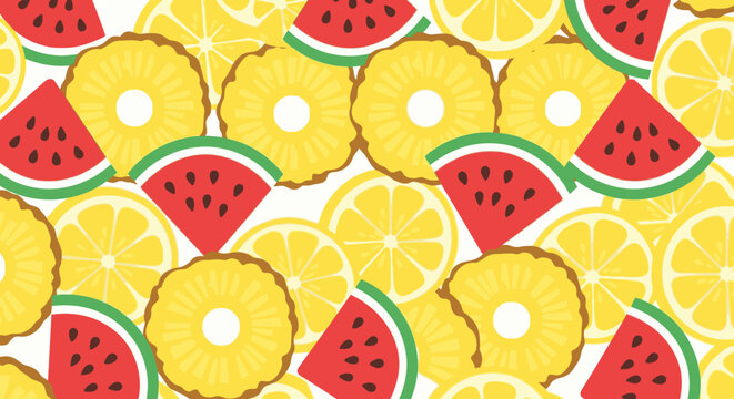 Colorful pattern of sliced tropical fruits.