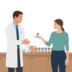 Obraz premium A pharmacist and customer discussing medication at a pharmacy counter