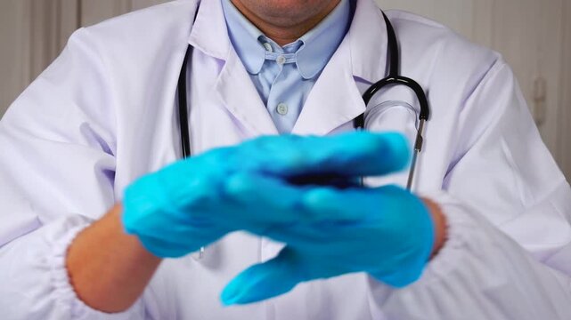 Un m&eacute;decin faisant le signe non avec ses mains. Il est habill&eacute; en blouse blanche et porte un st&eacute;thoscope. 