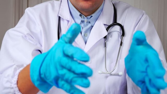 Un docteur en train de dialoguer avec un patient. Il est habill&eacute; en blouse blanche et porte un st&eacute;thoscope. 