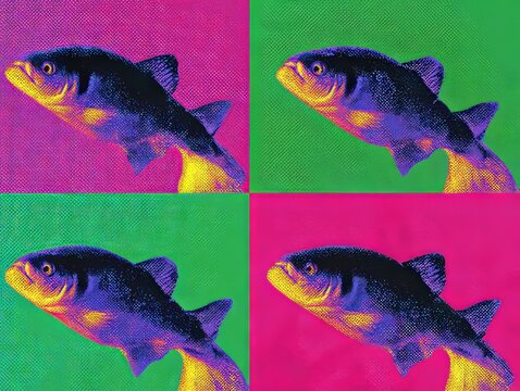 Pop art fish repeating pattern inspired by warhol