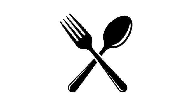 Crossed fork and spoon eating utensils.