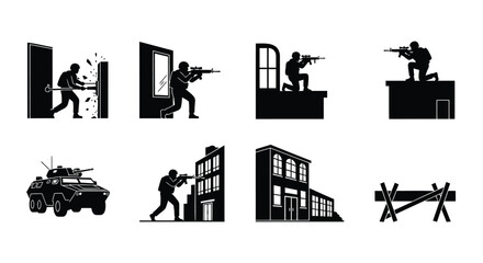 Obraz premium Set of 8 military operation icons vector