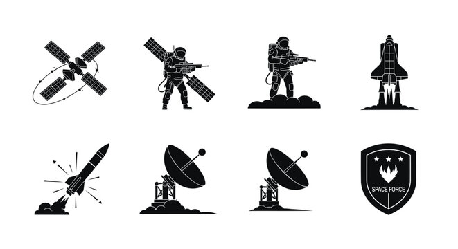 Set of 8 military satellite icons vector