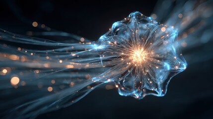 Glowing abstract form with light trails and bokeh