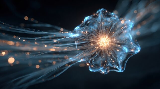 Glowing abstract form with light trails and bokeh