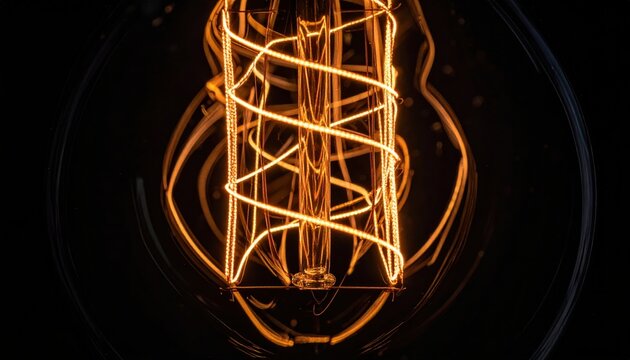 An exquisitely detailed delicate tungsten filament glowing softly, emitting warm, inviting light within a vacuum-sealed glass bulb, showcasing intricate design and illumination.