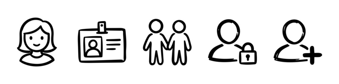 User, Id Card and Couple Monochrome Icon Set. High quality stock illustration with clear subject focus and cohesive composition for versatile commercial usage.