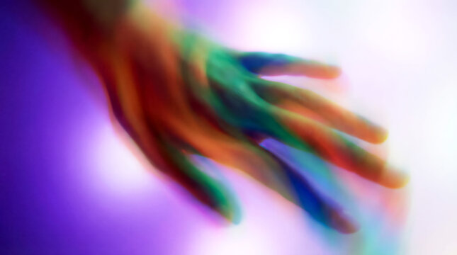 Abstract RGB split hand motion blur colourful neon light effect art