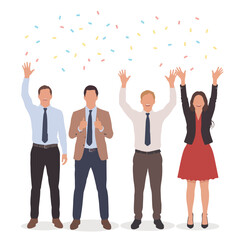 Obraz premium A group of business people celebrating with their arms raised in a vector graphic illustration