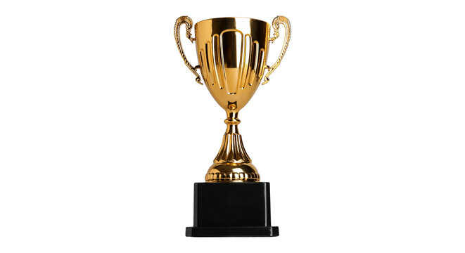 Golden trophy cup isolated PNG, award prize for winner of competition or championship on transparent background