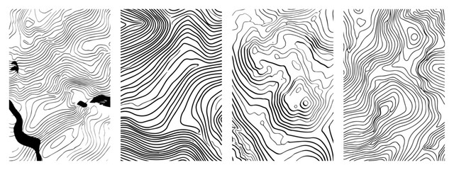 Set of topographic map line backgrounds Collection of abstract wavy patterns for geographic or poster design Vector texture illustration © Aisha Kudorova