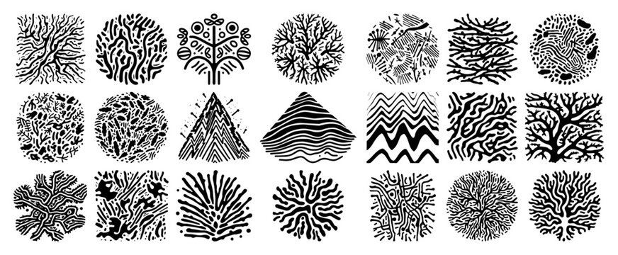 Abstract Organic Shapes And Texture Icons Set Circle Square Triangle Patterns Vector
