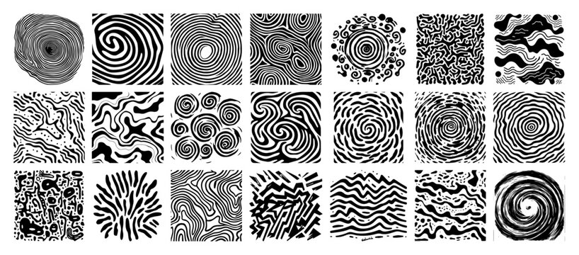 Collection of abstract hand drawn textures and patterns Vector set of monochrome doodle backgrounds with spirals and waves