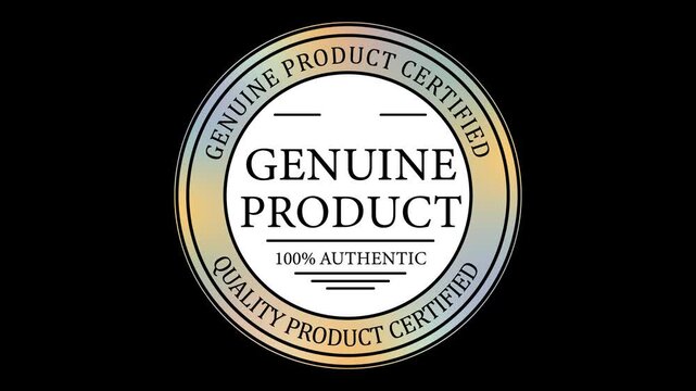 Genuine Product Animated Logo for Social Media, Authentic Stamp Motion Design, Quality Badge Animation for Ads, Branding Reel Graphic, Certification Seal Video with alpha transparency
