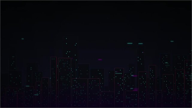 Digital Cityscape Animation with Neon Lights at Night