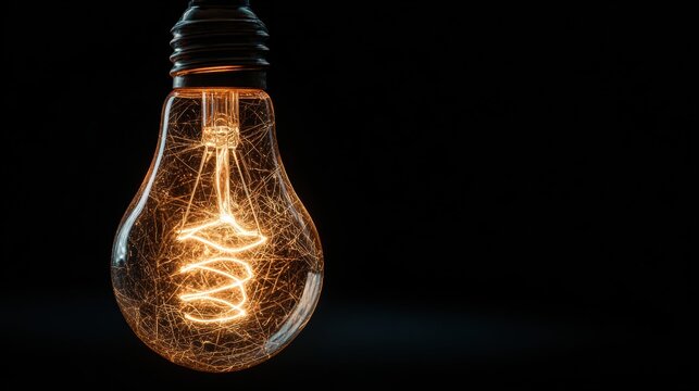 Antique incandescent light bulb glowing with a warm filament