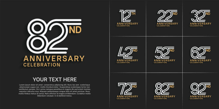 Anniversary logo style double line number set. white and brown color on black background for celebration event