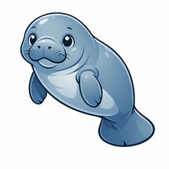 Fototapeta premium Cute Baby Manatee Cartoon, Adorable Sea Cow Illustration, Marine Animal Clipart