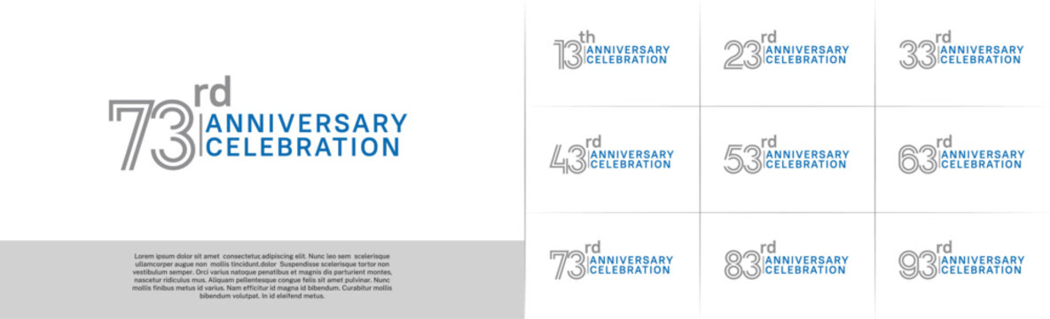 Anniversary logo type set with double line number. grey and blue color for celebration event
