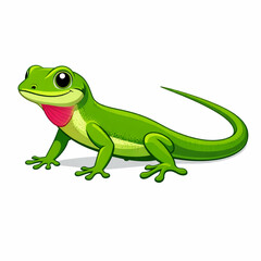 Fototapeta premium Cute Green Lizard Cartoon with Big Eyes Smiling