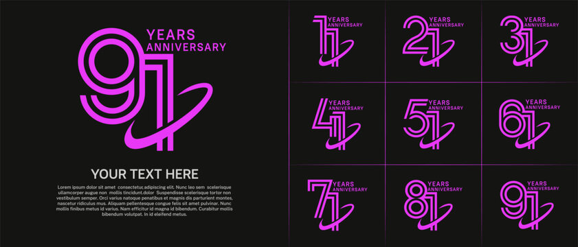 Anniversary logo type set with double line number. purple color with swoosh can be use special moment