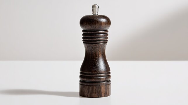 Wooden Pepper Shaker with Silver Top - A rustic kitchen accessory for adding flavor to your dishes.