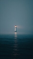 Lighthouse Guiding Through Dense Fog at Sea