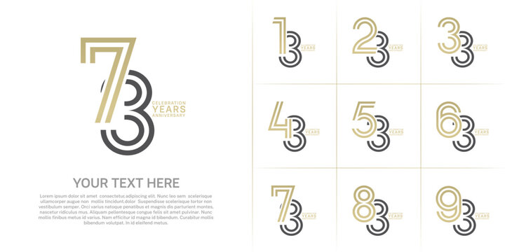 Anniversary set design with double line number. gold and black color for celebration event