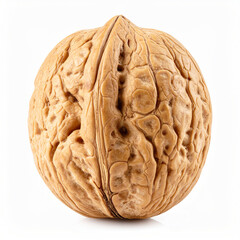 Obraz premium Whole unshelled walnut, white background, closeup. AI
