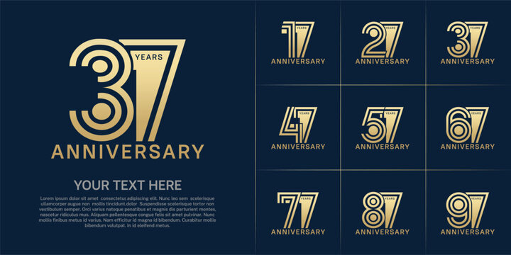 Anniversary set design with double line number. golden color for celebration event