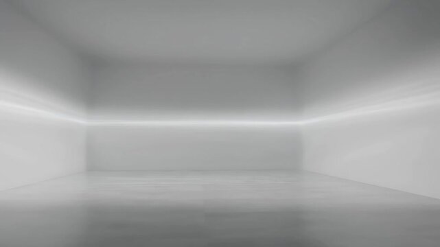 Minimalist empty grey room with horizontal moving light beam concept