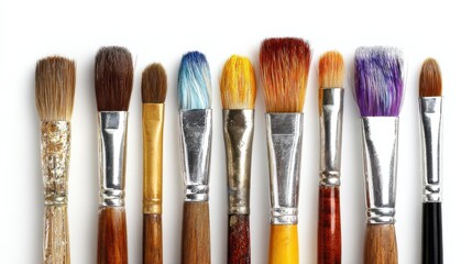 Fototapeta premium paint brushes white background centered composition full body isolated on pure white background studio lighting no shadow under subject high detail sharp focus commercial product photography no envir